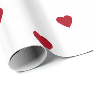 Dark Red Hearts on White Wrapping Paper