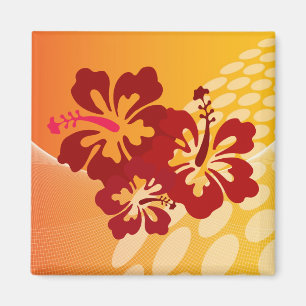 Dark Red Hibiscus Design Magnet