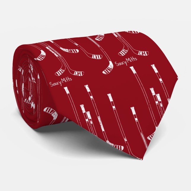 Dark Red Hockey Sticks Tie (Rolled)