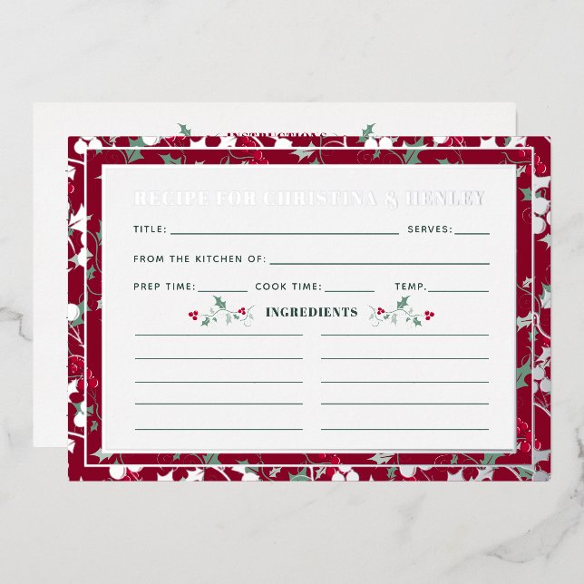 Dark red holly and berries seasonal recipe card (Front/Back)