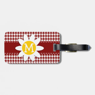 Dark Red Houndstooth; Daisy Luggage Tag