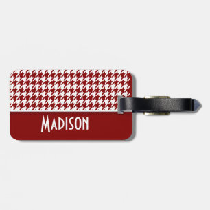 Dark Red Houndstooth; Personalised Luggage Tag