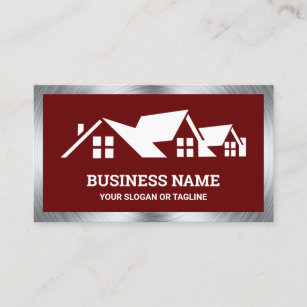 Dark Red House Roofing Construction Roofer Business Card