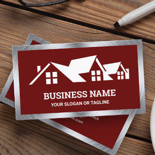 Dark Red House Roofing Construction Roofer Business Card
