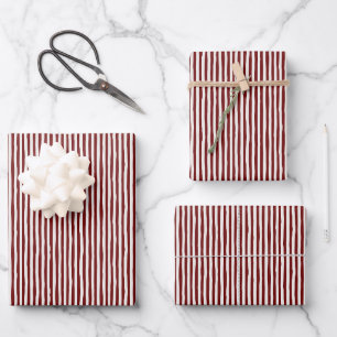 Dark Red & Ivory Wonky Stripes Wrapping Paper Sheet