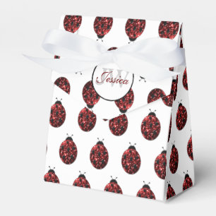 Dark red ladybug faux glitter sparkles Monogram Favour Box