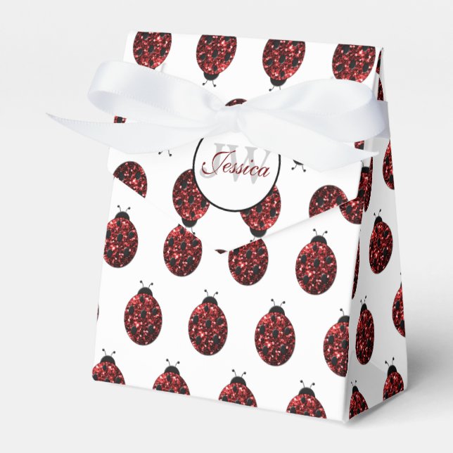 Dark red ladybug faux glitter sparkles Monogram Favour Box (Front Side)