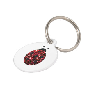 Dark red ladybug faux glitter sparkles Personalise Pet Tag