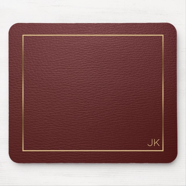 Dark Red Leather Texture With Gold Frame Mouse Mat (Front)