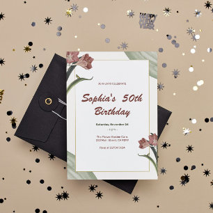 Dark Red Lilies Birthday Invitation