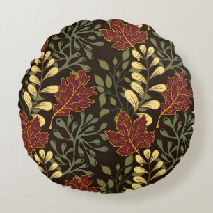 Dark red maple leaves floral pattern round cushion