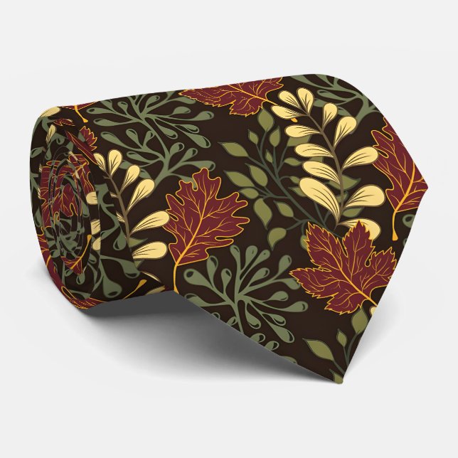 Dark red maple leaves floral pattern tie (Rolled)