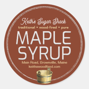 Dark Red Maple Syrup Gold Bucket Double Border Classic Round Sticker
