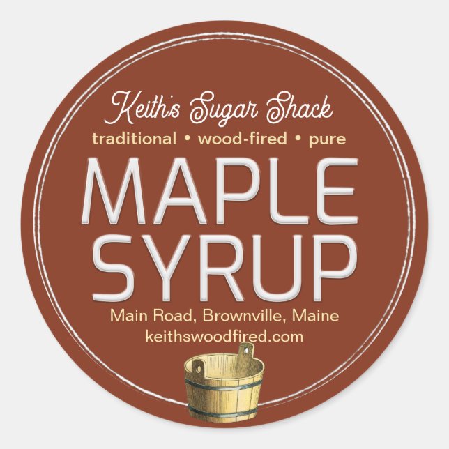Dark Red Maple Syrup Gold Bucket Double Border Classic Round Sticker (Front)