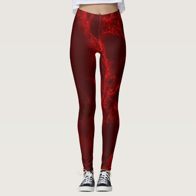 Dark Red Marble Texture Leggings (Front)