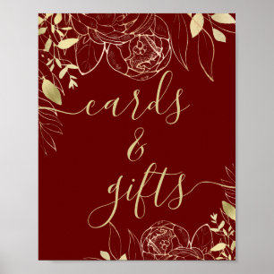 Dark Red Maroon & Gold Modern Floral Cards & Gifts Poster