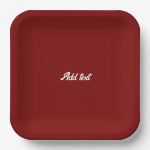 Dark Red, Maroon solid color, white text, Paper Plate