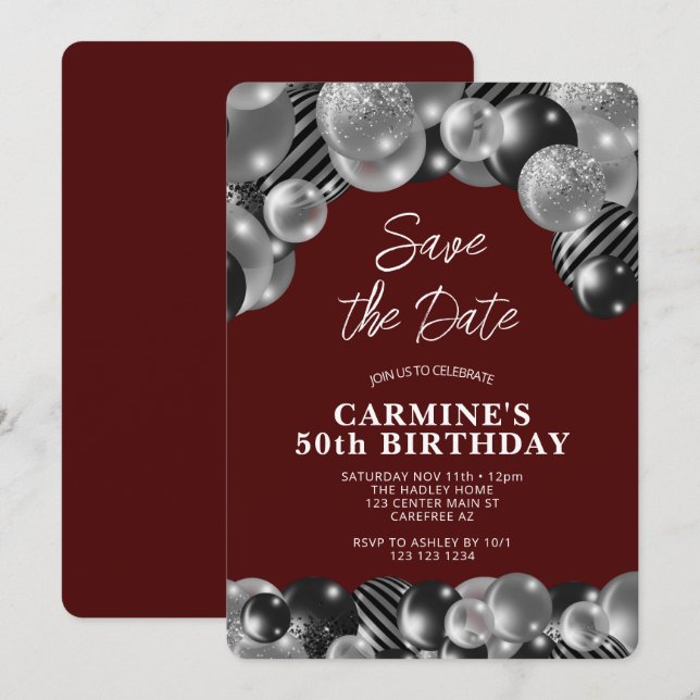 Dark Red Men's 50th Birthday Invitation (Front/Back)