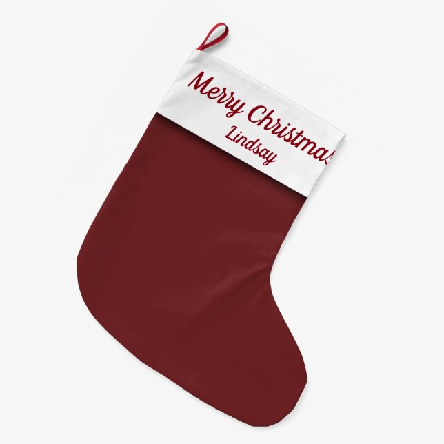 Dark Red Merry Christmas Name Stocking (Front (Hanging))