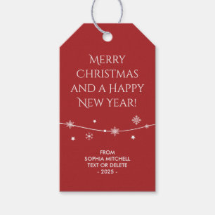 Dark Red Merry Christmas & Snowflakes Gift Tags