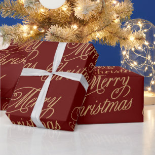 DARK RED MERRY CHRISTMAS WRAPPING PAPER