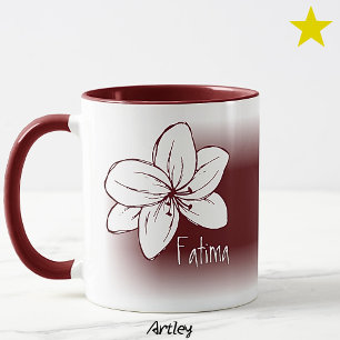 Dark Red Minimal Hand Drawn Flower Custom Name Mug
