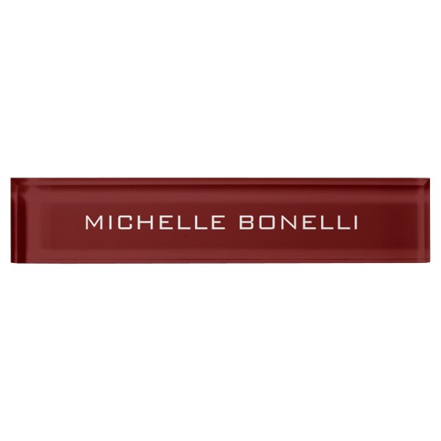 Dark Red Minimalist Plain Modern Nameplate (Front)