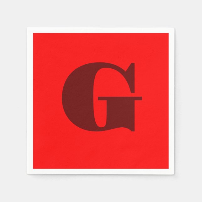 Dark Red Modern Letter Monogram | Red   Napkin (Front)