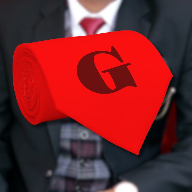 Dark Red Modern Letter Monogram | Red   Tie (Creator Uploaded)