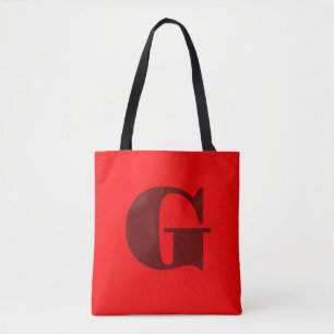 Dark Red Modern Letter Monogram   Red   Tote Bag