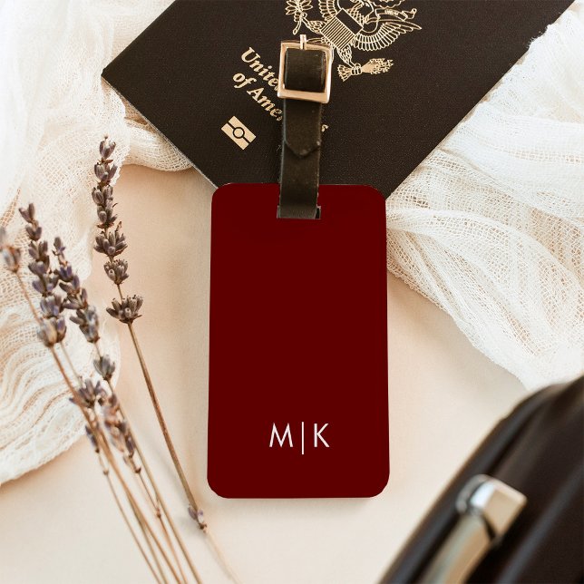 Dark Red | Modern Monogram Luggage Tag (Creator Uploaded)