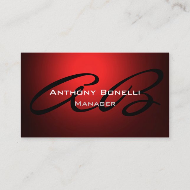 Dark Red Modern Monogram Manager Business Card (Front)