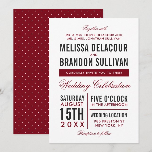 Dark Red Modern Typography Wedding Invitation (Front/Back)