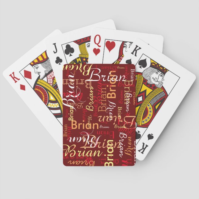 Dark Red Name Pattern  Playing Cards (Back)
