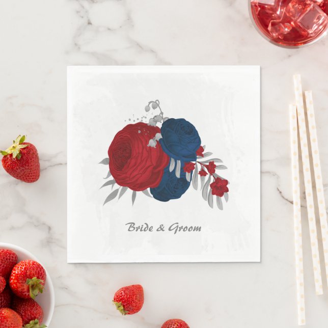 dark red & navy blue flowers silver napkin (Insitu)