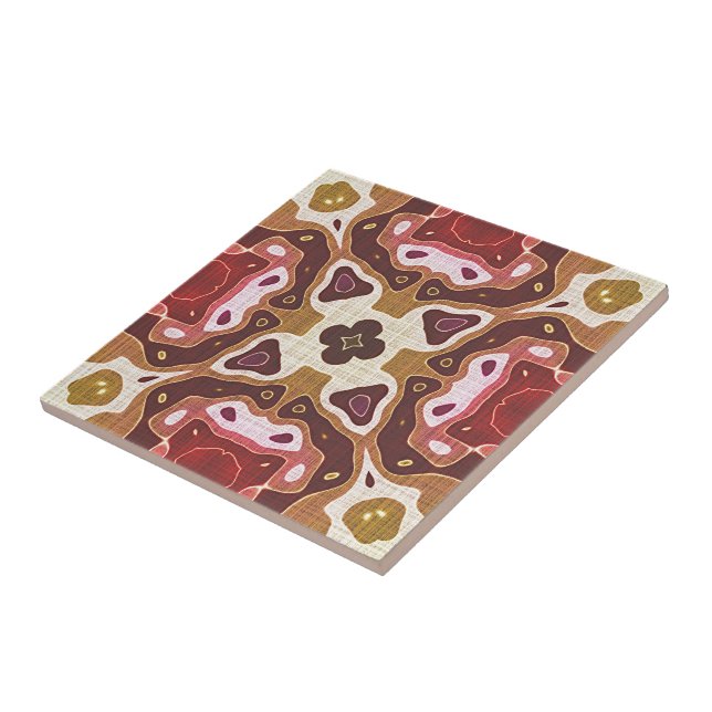 Dark Red Ochre Yellow Brown Ethnic Tribe Art Tile (Side)