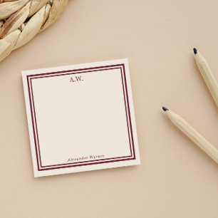Dark Red & Off White Monogrammed Post-it Notes
