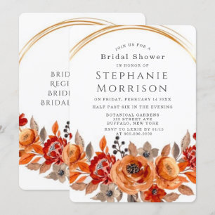 Dark Red Orange Floral Geometric Bridal Shower Invitation