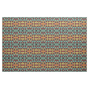 Dark Red Orange Teal Turquoise Green Ethnic Look Fabric