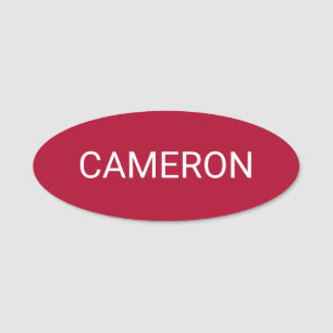 Dark Red Oval Name Tag Badge Pin or Magnetic 3 in