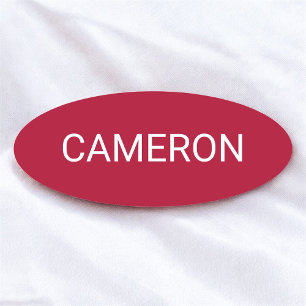 Dark Red Oval Name Tag Pin or Magnetic 3 in Modern