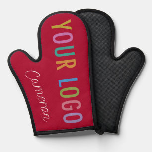Dark Red Oven Mitt with Company Logo & Name Custom