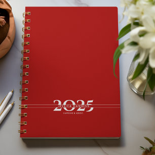 Dark Red Overlapping Text Split Year Weekly Planner