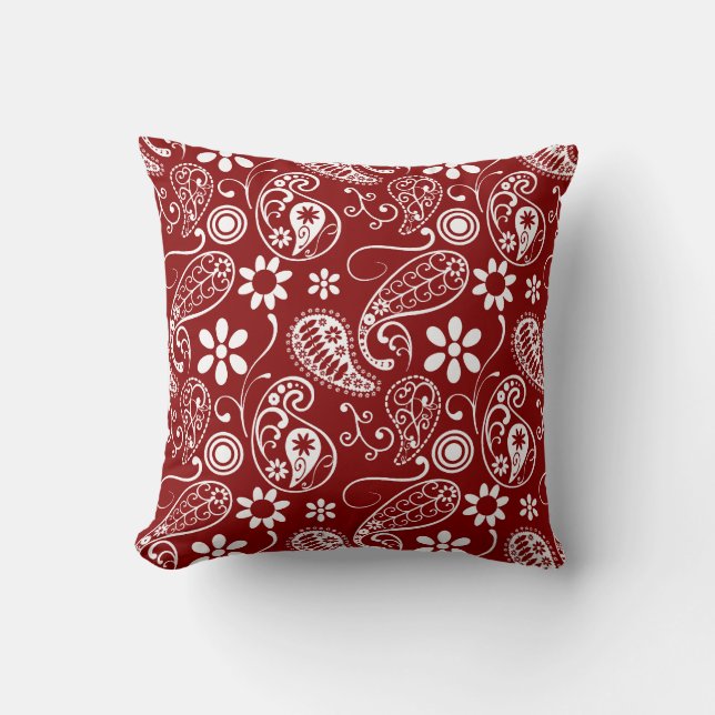Dark Red Paisley; Floral Cushion (Front)