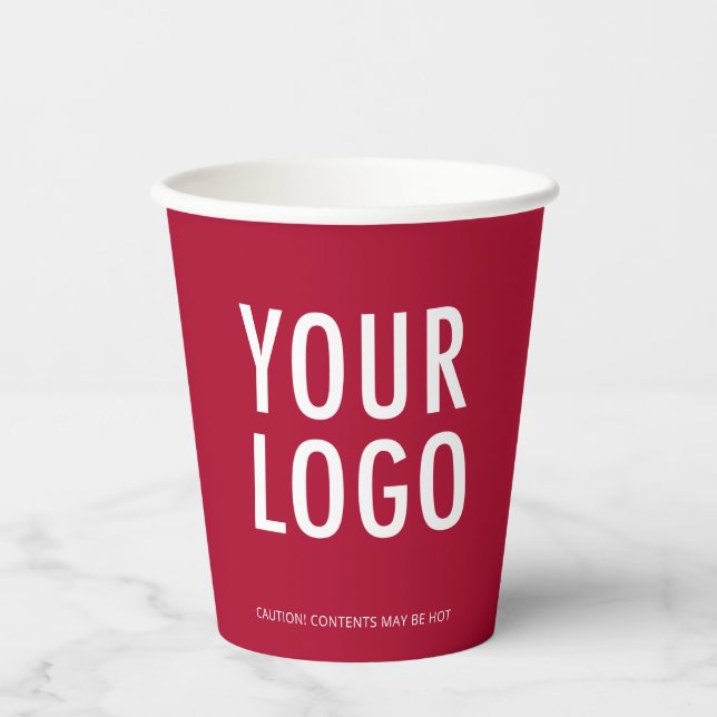 Dark Red Paper Cups Custom Business Logo 8 oz (Front)