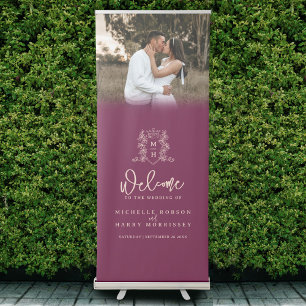 Dark red peach crown crest monogram wedding photo retractable banner