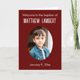 Dark Red Photo Front Polka-Dot Folded Baptism Programme