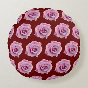 Dark red pink rose round cushion