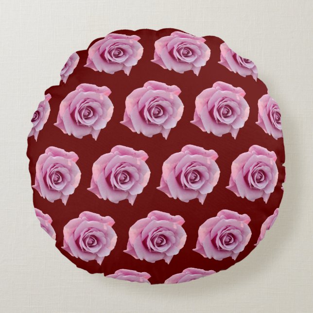 Dark red pink rose round cushion (Front)
