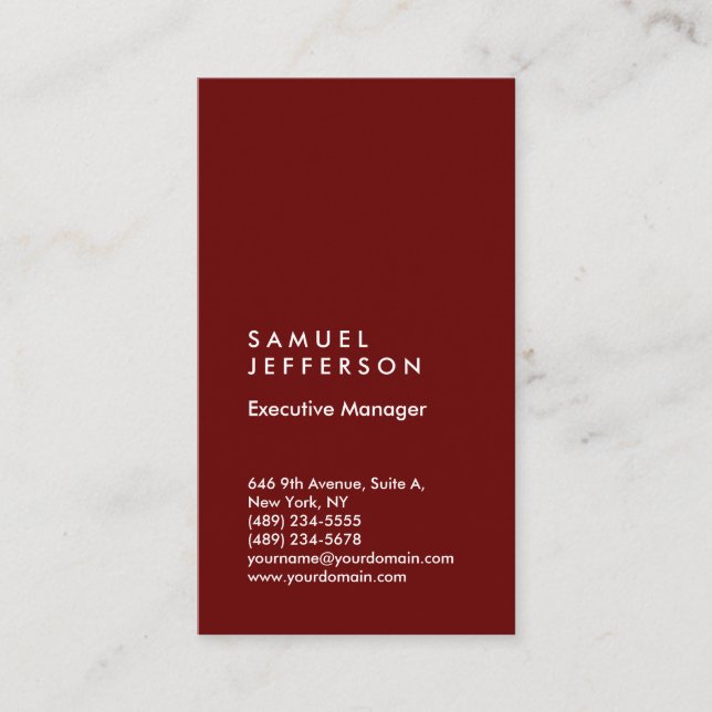 Dark red professional plain modern stylish business card (Front)